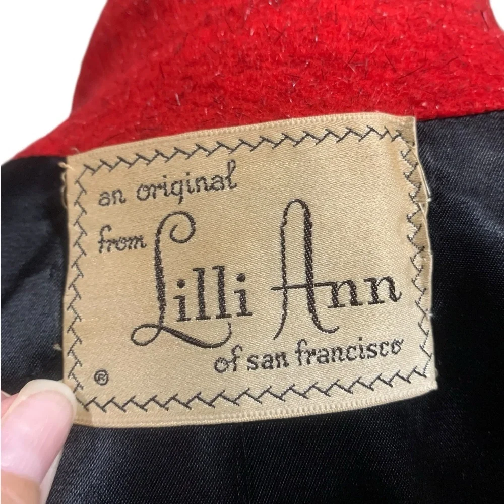 Vntg 50’s Volup Lilli Ann Red wool Coat with Black Fur Trim size XL - Picture 11 of 11